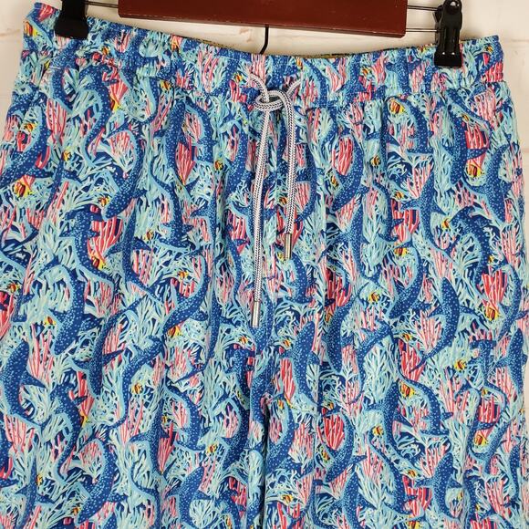 Peter Millar Seaside Collection Mesh Lined Swim Trunks Size L Blue Pink Coral - Picture 4 of 10